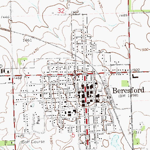 Topographic Map of Beresford Police Department, SD