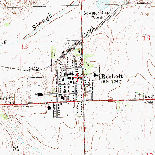 Topographic Map of Rosholt Police Department, SD