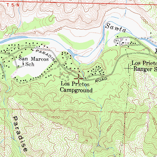 Topographic Map of Los Prietos Campground, CA