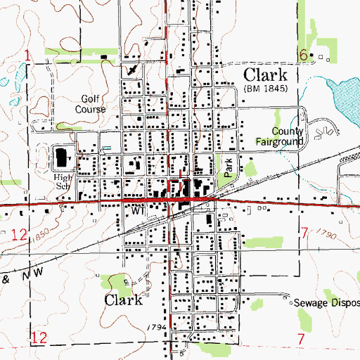 Topographic Map of Clark City Police, SD