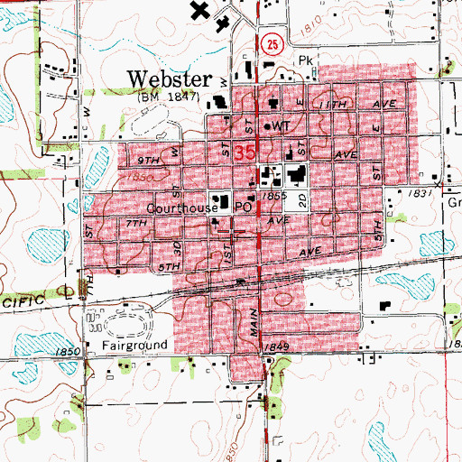 Topographic Map of Webster City Police, SD