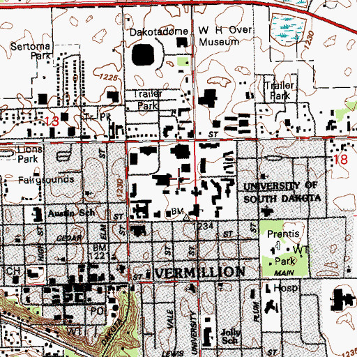 Topographic Map of University of South Dakota Police Department, SD