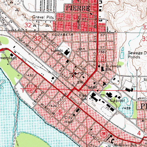 Topographic Map of South Dakota Highway Patrol District 4 Headquarters, SD