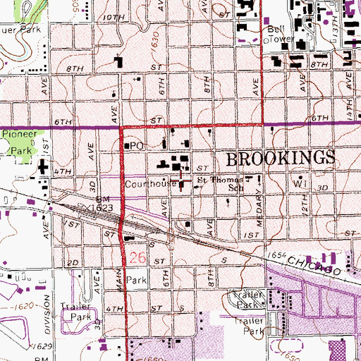 Topographic Map of Brookings County Detention Center, SD