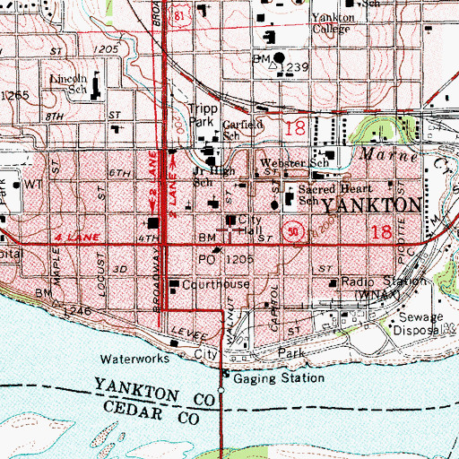 Topographic Map of Yankton County Jail, SD