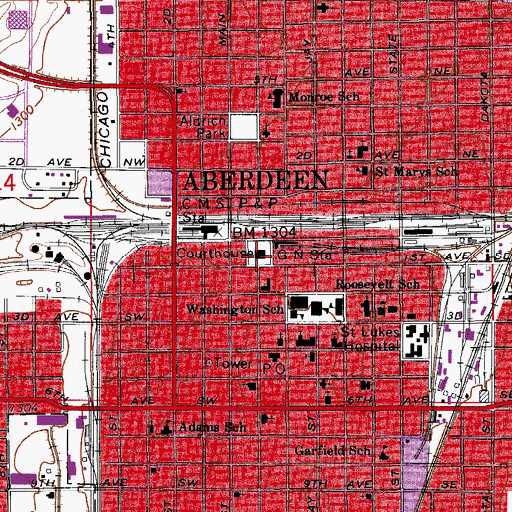 Topographic Map of Brown County Jail, SD