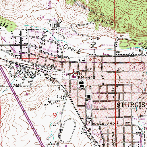 Topographic Map of Meade County Jail, SD