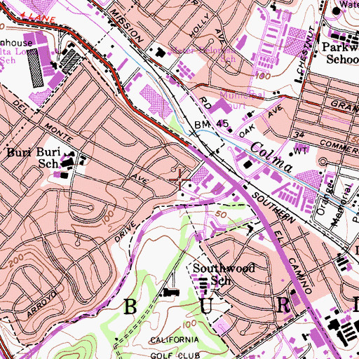 Topographic Map of South San Francisco Police Department, CA