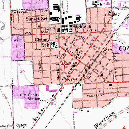Topographic Map of Coalinga Police Department, CA