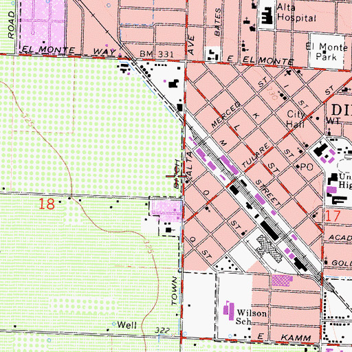 Topographic Map of Dinuba Police Department, CA