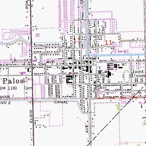 Topographic Map of Dos Palos Police Department, CA