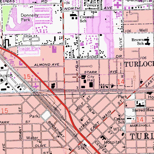 Topographic Map of Turlock Police Department, CA