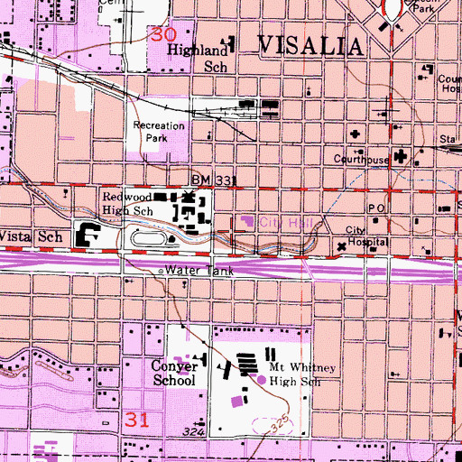 Topographic Map of Visalia Police Department, CA