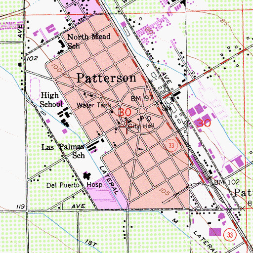 Topographic Map of Patterson Police Department, CA