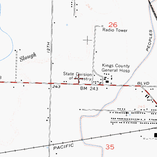 Topographic Map of Kings County Sheriff's Office, CA