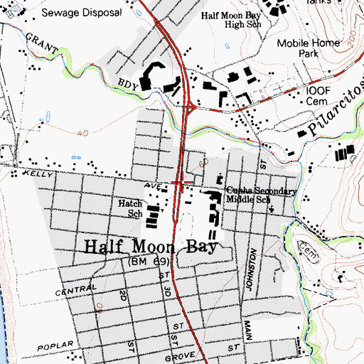 Topographic Map of Half Moon Bay Police Department, CA
