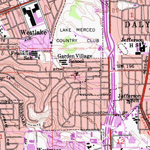 Topographic Map of Broadmoor Police Department, CA
