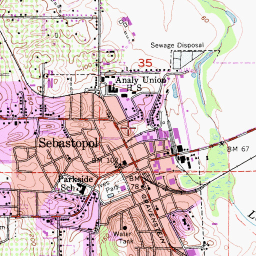 Topographic Map of Sebastopol Police Department, CA