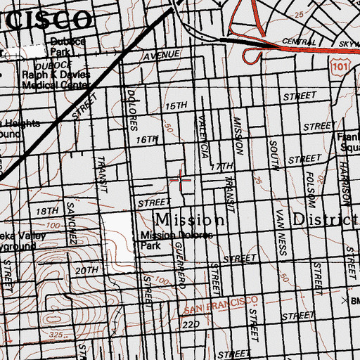 Topographic Map of San Francisco Police Department - Mission Station, CA