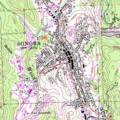 Topographic Map of Sonora Police Department, CA