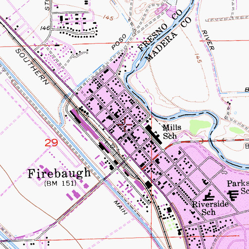 Topographic Map of Firebaugh Police Department, CA