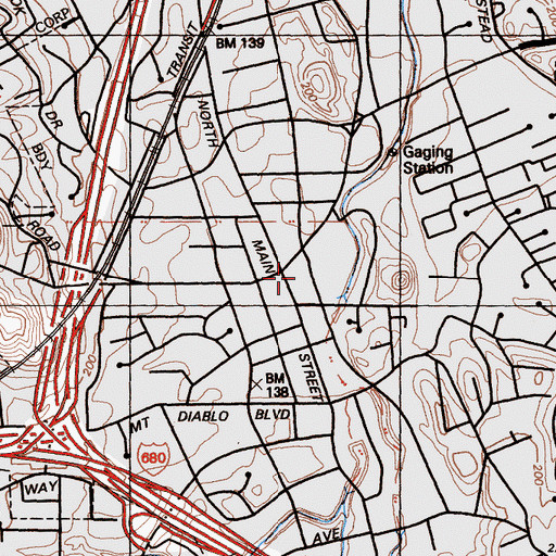 Topographic Map of Walnut Creek Police Department, CA