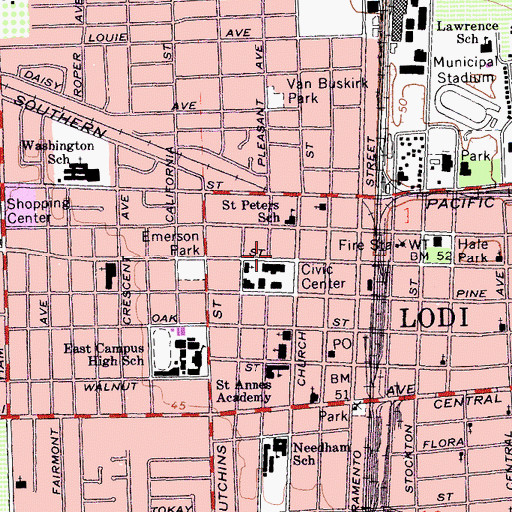 Topographic Map of Lodi Police Department, CA