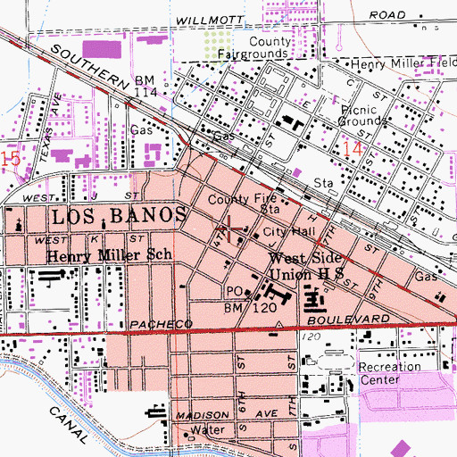 Topographic Map of Los Banos Police Department, CA