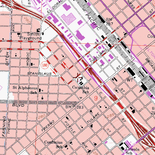 Topographic Map of Fresno Police Department Southwest District Office, CA