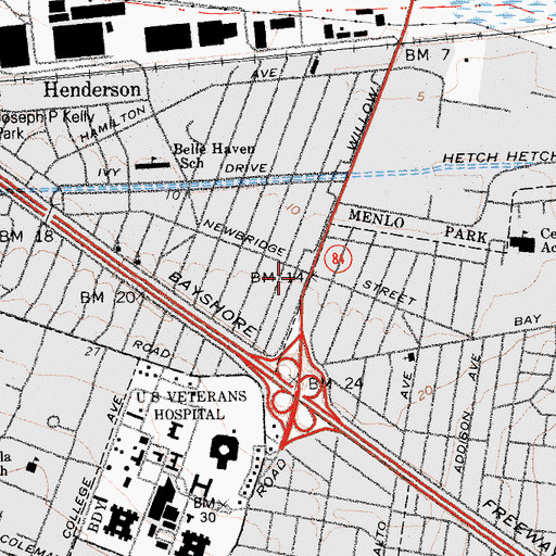 Topographic Map of Belle Haven Community Police Station, CA