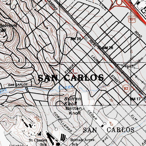 Topographic Map of San Carlos Police Department, CA
