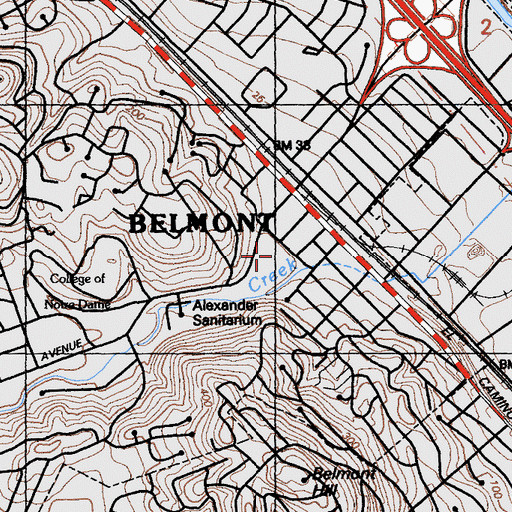 Topographic Map of Belmont Police Department, CA