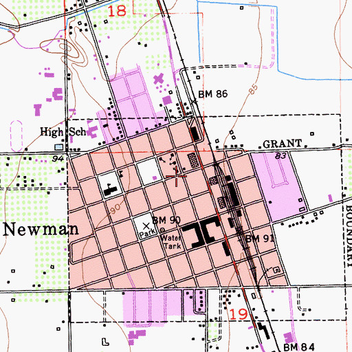 Topographic Map of Newman Police Department, CA