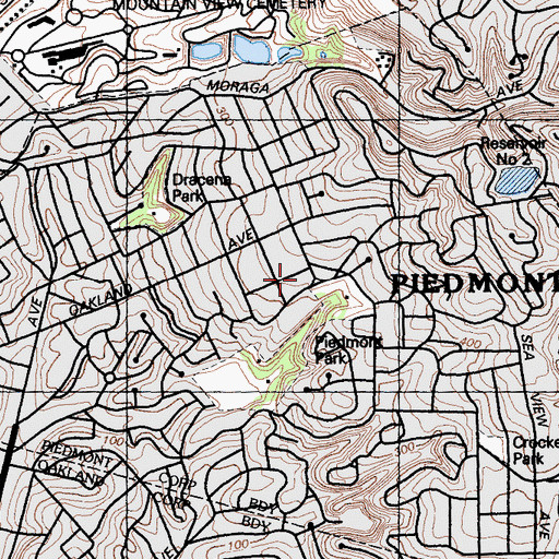 Topographic Map of Piedmont Police Department, CA