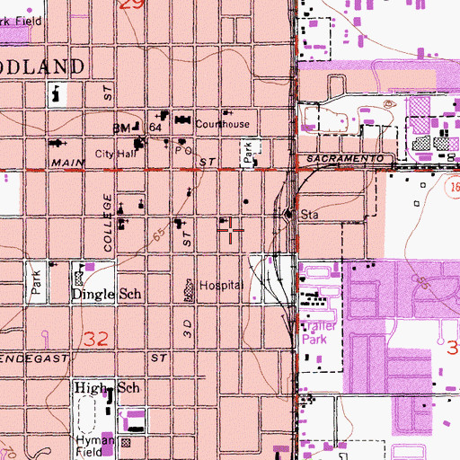 Topographic Map of Woodland Police Department, CA