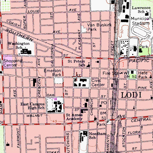 Topographic Map of San Joaquin County Sheriff's Office Lodi, CA