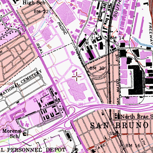 Topographic Map of San Bruno Police Department, CA