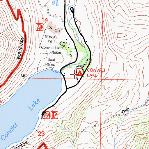 Topographic Map of Convict Lake Campground, CA