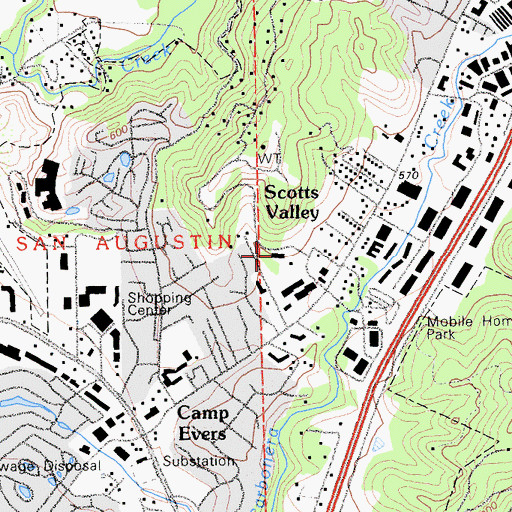 Topographic Map of Scotts Valley Police Department, CA