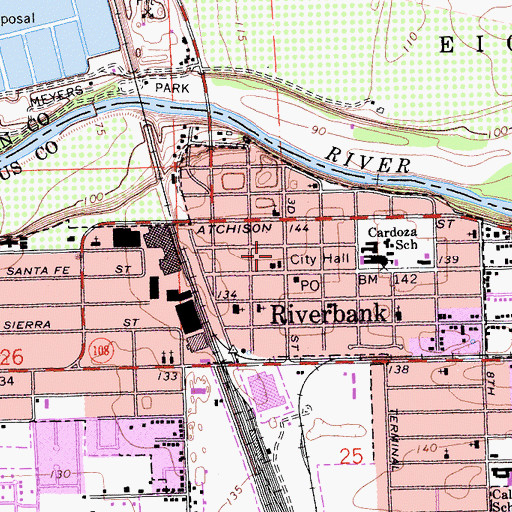 Topographic Map of Stanislaus County Sheriff's Department Riverbank Police Services, CA