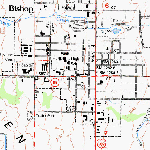 Topographic Map of Inyo County Sheriff's Office Bishop, CA