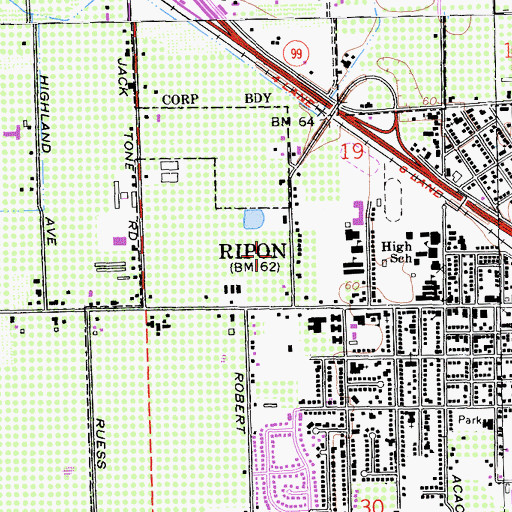 Topographic Map of Ripon Police Department, CA