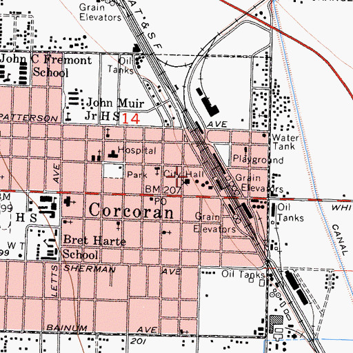 Topographic Map of Corcoran Police Department, CA