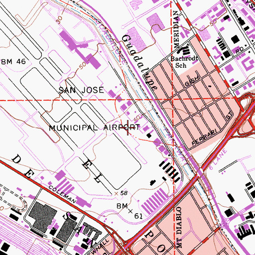 Topographic Map of San Jose Police Department Airport Division, CA