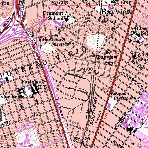 Topographic Map of San Francisco Police Department - Bayview Station, CA