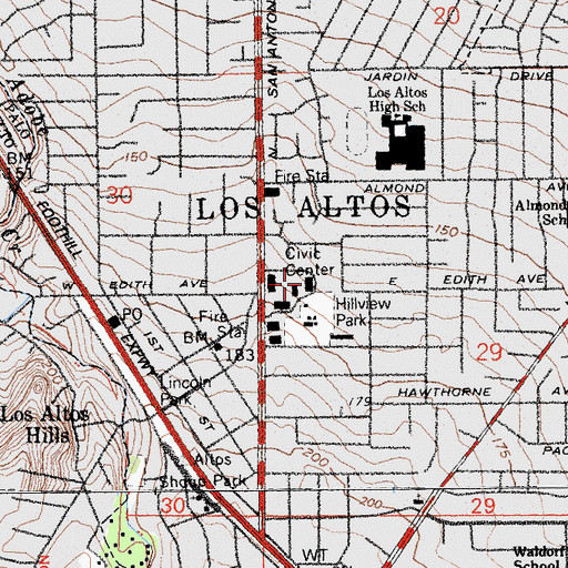 Topographic Map of Los Altos Police Department, CA