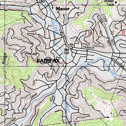Topographic Map of Fairfax Police Department, CA
