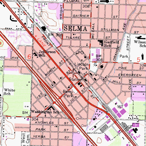 Topographic Map of Selma Police Department, CA