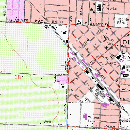 Topographic Map of Tulare County Sheriff's Office Dinuba, CA