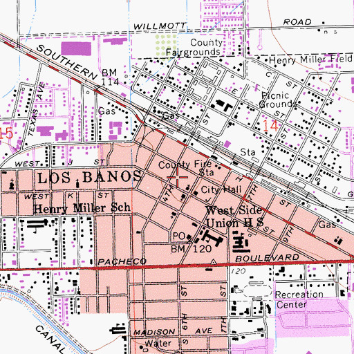 Topographic Map of Merced County Sheriff's Office Los Banos Substation, CA
